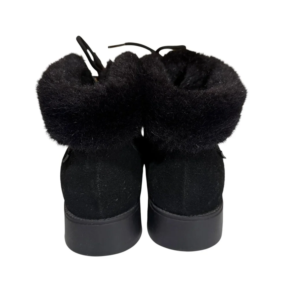 Sporto Insulated Waterproof Winter Boots Black Suede Faux Fur Lace Up Womens 9M
